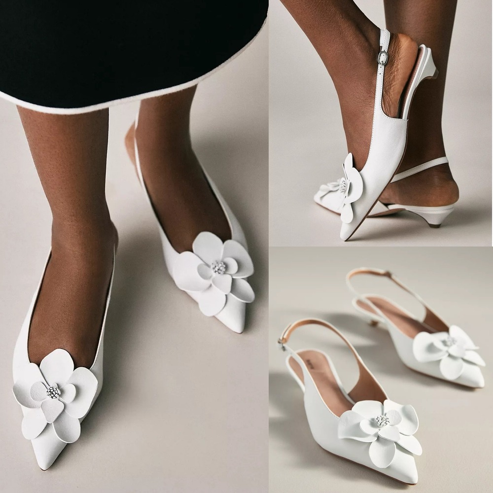 Maeve Anthropologie Floral Slingback 
Kitten Heels White Sz 8 8.5 39 Pointed Toe